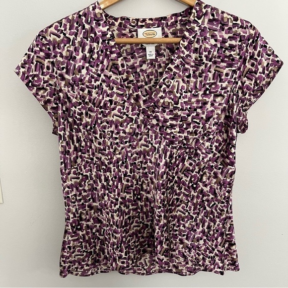 Talbots Womens Pure Silk Top Size 14 Patterned V Neck Cap Sleeves - Picture 1 of 8